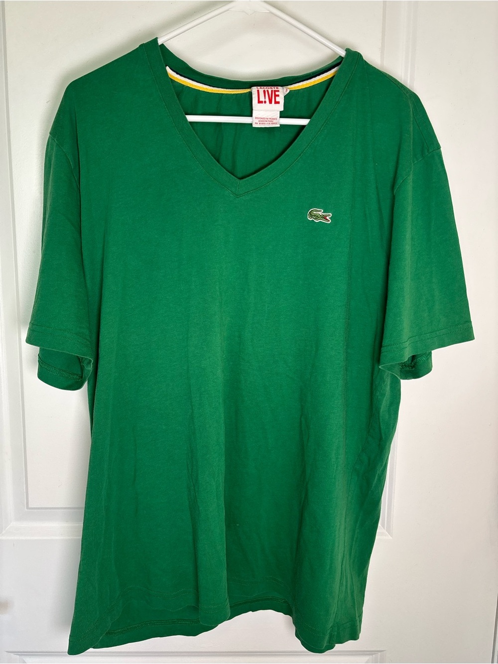 Lacoste Men’s V-neck Green T-shirt Cotton Size Large Short Sleeve